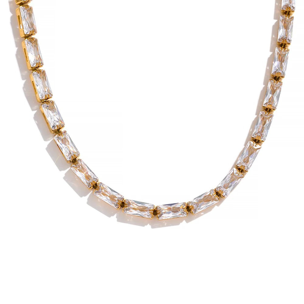 Colier tennis Cosette, auriu, cu zirconiu, din otel inoxidabil placat cu aur 18K - Colectia Celebration