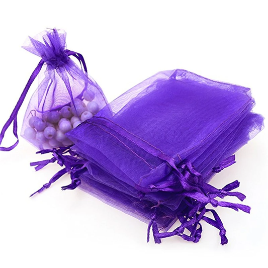 Saculet organza, mov, cu snur din satin