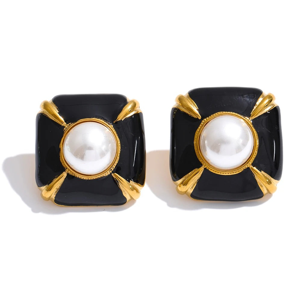 Cercei Hadda, vintage, cu perle, din otel inoxidabil placat cu aur 18K - Colectia Universe of Pearls