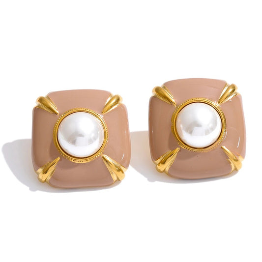 Cercei Hadda, vintage, cu perle, din otel inoxidabil placat cu aur 18K - Colectia Universe of Pearls